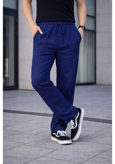 Erkek Keten Cepli Çıma Dikişli Jogger Buggy Pantalon Rahat Kalıp - Lacivert