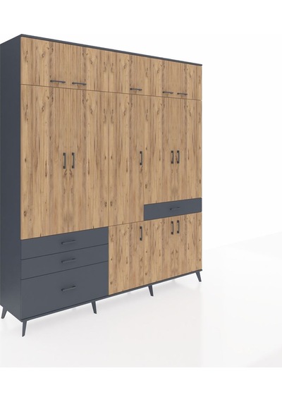 Hyperion Dolap 8 Raflı 4 Çekmeceli 3 Askılı 220x44x243 Antrasit-çam/antrasit Çok Renkli Hyperion Dolap 8 Raflı 4 Çekmeceli 3 Askılı 220x44x243 Antrasit-çam/antrasit Çok Renkli