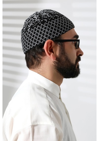 Kışlık Karyağdı Desenli Orlon Takke Siyah-gri Siyah - Gri