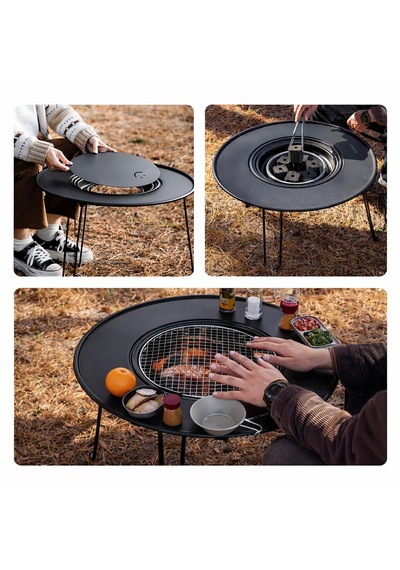 Katlanabilir Kamp Masası Izgaralı Mangal Özellikli Taşınabilir Outdoor Piknik Masa Siyah