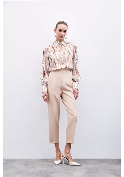 Sateen Yüksek Bel Pensli Pantolon - Bej-135629 Bej