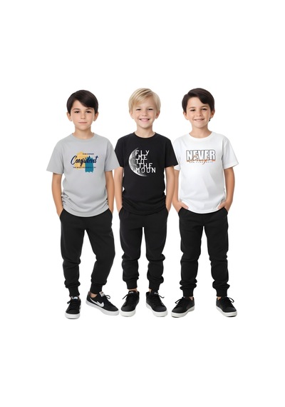 Fyk Kids Erkek Çocuk 3'lü Yuvarlak Yaka The Moon-never-the Most Yazı Baskılı Alt-üst Yazlık Takım Çok Renkli Fyk Kids Erkek Çocuk 3'lü Yuvarlak Yaka The Moon-never-the Most Yazı Baskılı Alt-üst Yazlık Takım Çok Renkli