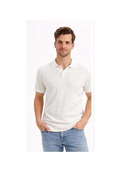 Cazador Erkek Polo Yaka Desenli Triko T-shirt 34215 Ekru Ekru