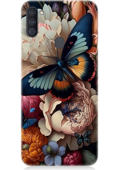 Samsung Galaxy A11 Uyumlu Kelebek Ve Çiçek Desenli Silikon Kılıf