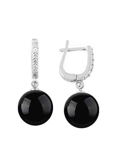 Gümüş Sallantılı Yuvarlak Siyah Oniks Taşlı Kadın Küpe 8 Mm