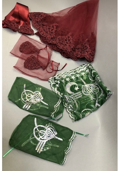 Kinagecesimalzeme Bordo Gelin Duvağı Damat Örtüsü Kına Örtüsü Seti Kına Seti , Düğ (526965159)