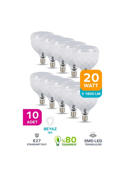 20w Kristal Tasarruflu E27 Beyaz Işık Torch Led Ampul 10 Adet 10 Adet