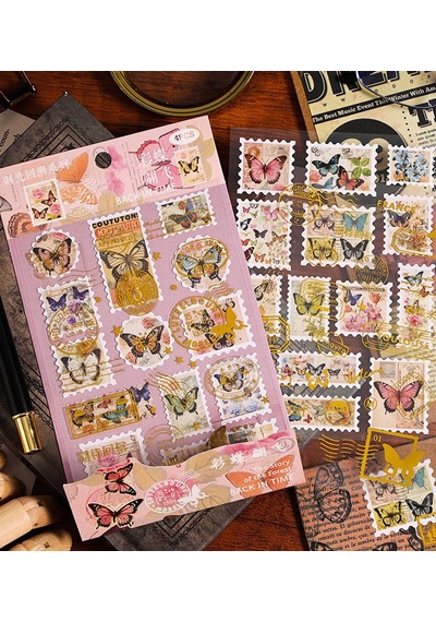 Vintage Pul Tasarımlı Estetik Sticker Çıkartma Seti - Defter, Ajanda Ve Günlük Süsleme Stickerı Karışık Model Çok Renkli