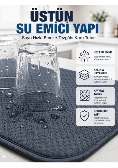 Mey İthalat Katlanabilir Bulaşık Kurutma Matı Hızlı Kuruyan Su Emici Mutfak Matı Diğer