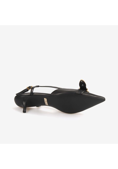Rouge Kadın Taşlı Toka Detaylı Slingback Sivri Burun 6cm Topuklu Ayakkabı 7124 Siyah