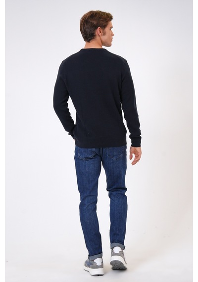 Back And Bond Siyah Regular Fit Jakarlı Pamuklu Bisiklet Yaka Triko-lacivert Lacivert