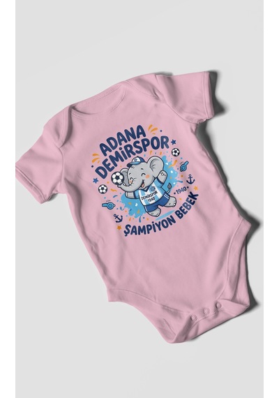 Morivokids Adana Demirspor Temalı Kısa Kollu Bebek Body %100 Pamuk Koyu Pembe