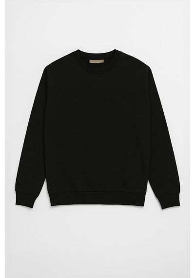 Markapia Erkek Bisiklet Yaka Düz Sweatshirt Siyah