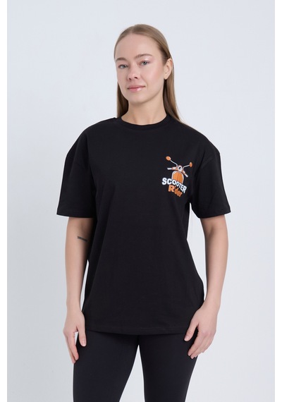 Velvoria Unisex Oversize Siyah Scooter T-shirt
