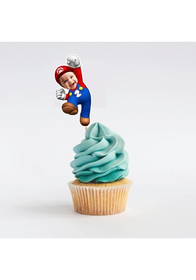 Mario Cupcake Pasta Süsü Kürdan 10 Adet Kişiye Özel Pasta Süsü 0