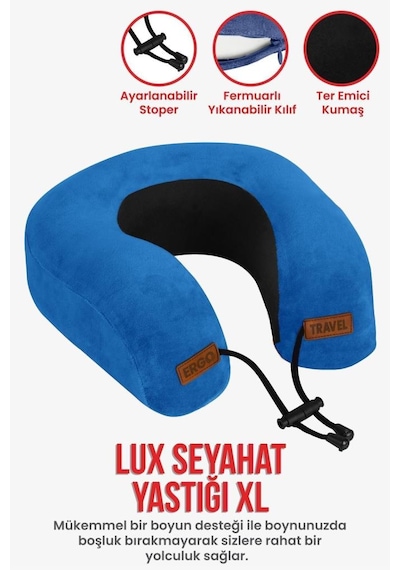 Viscofoam Lux Ortopedik Seyahat Yastığı Visco Boyun Destekli Seyahat Yastığı - Mavi| Ergo Travel