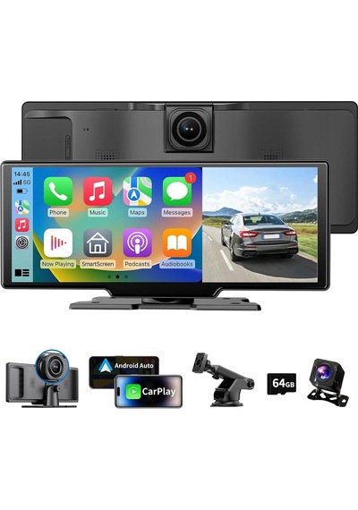 10,26 4k Kablosuz Carplay & Android Auto Ekran, Dash Cam & Geri Görüş Kameralı