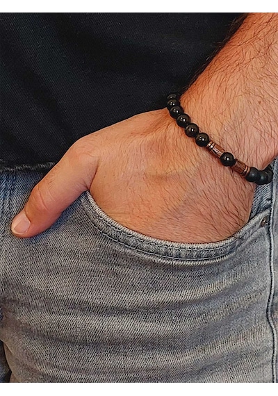 Golden Obsidyen & Oniks Taşı 8mm Unisex Tasarım Bileklik Hawaii M Çok Renkli