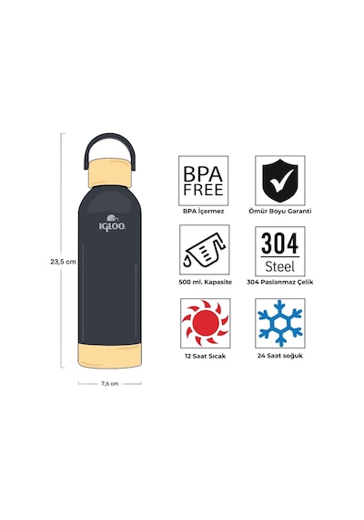 Çelik Pro Termos - Igloo - Hydrate - 500ml - Füme - 205694 Çok Renkli
