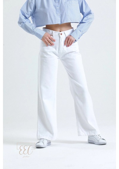 Woddi Salaş Beyaz Pantolon Jeans Likralı Esnek