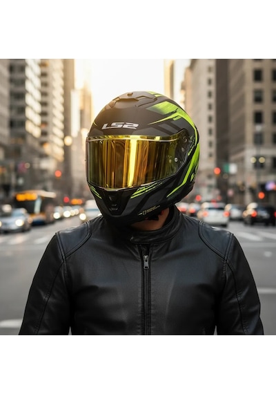 Ls2 Stream 2 Fury Gold Vizör Kask Mat Siyah Gri Neon Sarı