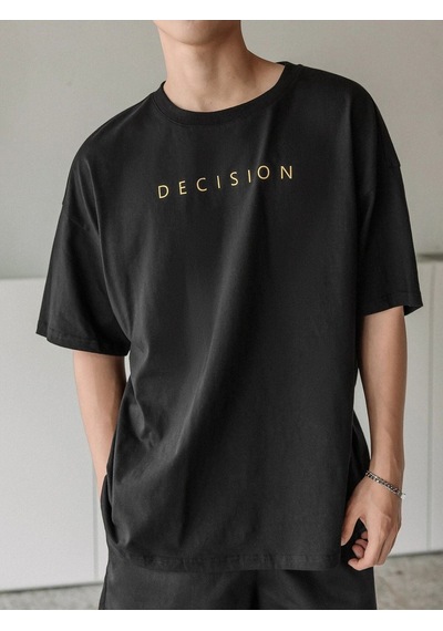Unisex Siyah Oversiz Decision Baskılı Örme T-shirt Siyah Unisex Siyah Oversiz Decision Baskılı Örme T-shirt Siyah