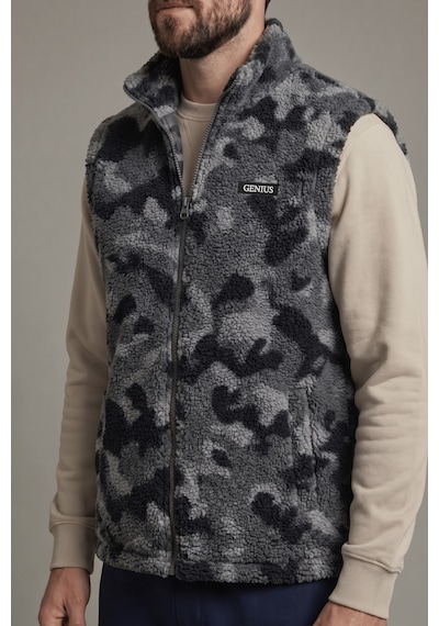 Genius Store Erkek Yelek İçi Şardonlu Sherpa Peluş Yelek Tam Fermuarlı Cepli Kuzu Outdoor Yelek Antrasit