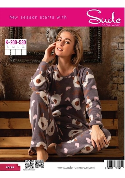 Sude K-200-530 Kuzu Desen Mor Kadın Pijama Takımı Çok Renkli