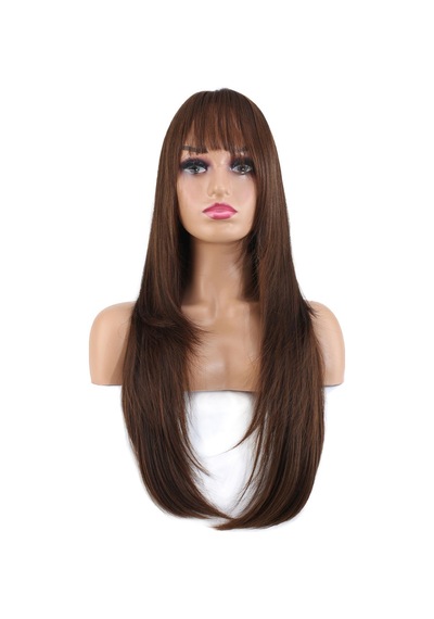 Katlı Kesim Perçemli Düz Fiber Sentetik Uzun Boy Peruk / Kahve Karamel - Mıex-739994 Renkli