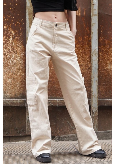 Madmext Bej Straight Fit Kargo Pantolon Mg1601-bej Bej