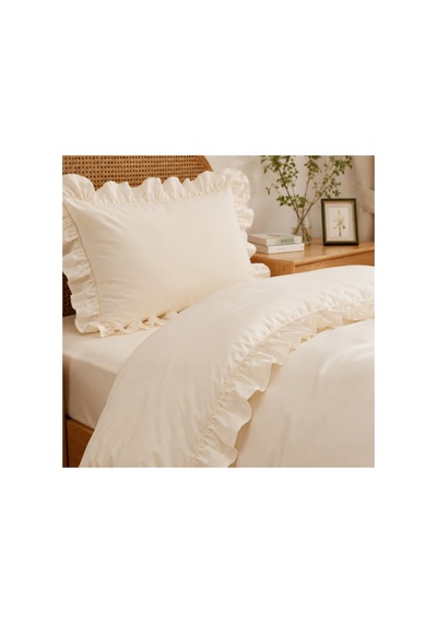 Fırfırlı Nevresim Takımı Classic Creme Tek Kişilik 2 Parça 160 X 220 Cm Ekru