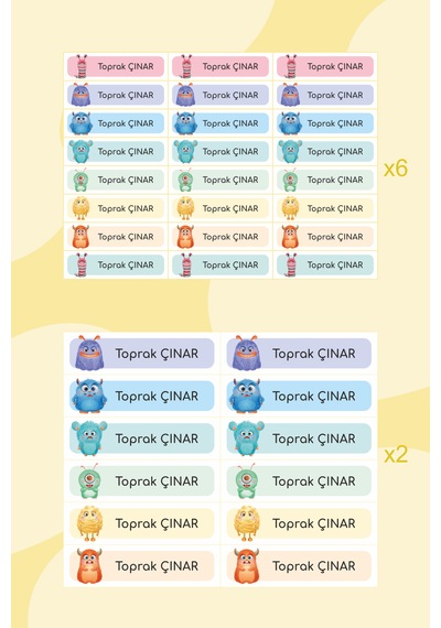 Sevimli Canavarlar Temalı Isimli Okul Etiketi Sticker Seti
