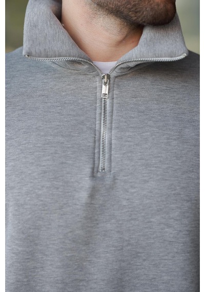 Madmext Grimelanj Fermuarlı Dik Yaka Kanguru Cep Erkek Sweatshirt E7159 Grimelanj