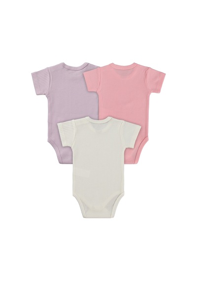 Minidamla Baby Minidamla Kısa Kol Basic 3'lü Set 1-18 Ay Çıtçıtlı Badi - Pembe