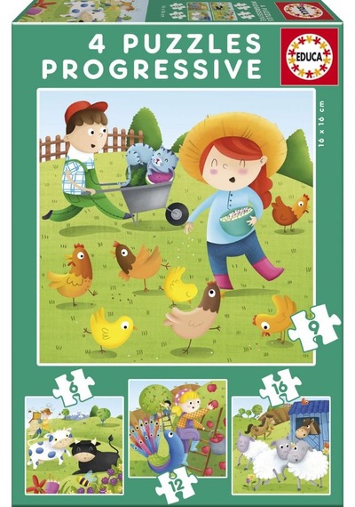 Educa 17145 - 6+9+12+16 Çiftlik Hayvanları 4'Lü Çocuk Puzzle