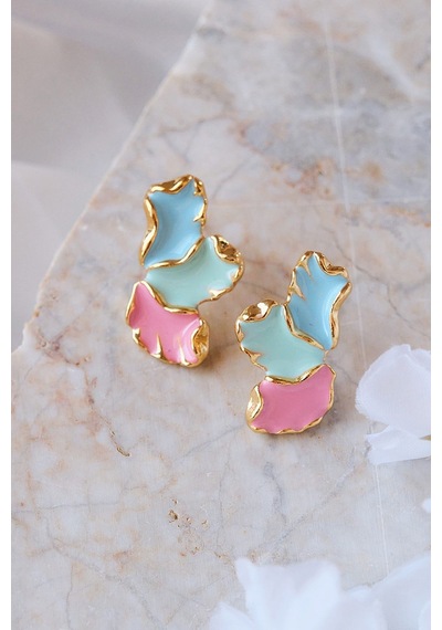Renkli Mineli Yaprak Küpe Renkli