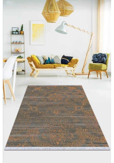 Turuncu Modern Dokuma Pamuk Taban Kaymaz Kilim Klm046n11