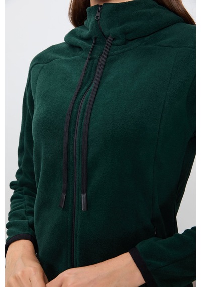 Tommy Life Çam Yeşili Kalın Yumuşak Dokulu Kapüşonlu Standart Fit Nakışlı Polar Kadın Sweatshirt -97287 Yeşil