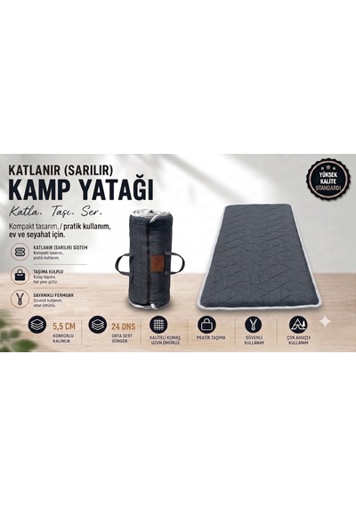 Zish Tekstil Flexı 5 Cm 100x200 Katlanır Kamp Yatağı Karavan, Misafir Ve Anne Yanı Yatağı Antrasit