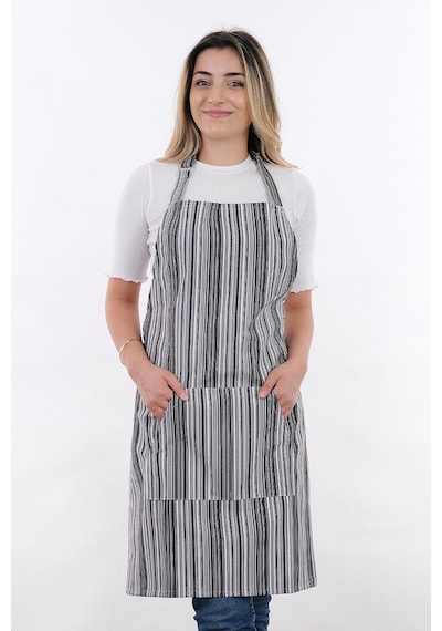 Motif Ayarlanabilir Askılı Şef Önlüğü Chef Mutfak Önlüğü Çizgili Antrasit