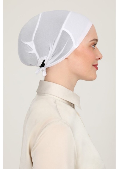 Melodi Scarf Kadın Tesettür Parisien Tüllü Climafit Likralı Nefes Alan Dikişsiz Parizyen Bone Ekru Ekru