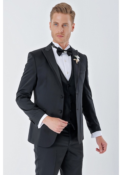 İmza Siyah Desenli Armürlü Çıkarılabilir Kırlangıç Yaka 6 Drop Slim Fit Smokin Damatlık Takım 1001230213-Siyah İmza Siyah Desenli Armürlü Çıkarılabilir Kırlangıç Yaka 6 Drop Slim Fit Smokin Damatlık Takım 1001230213-Siyah