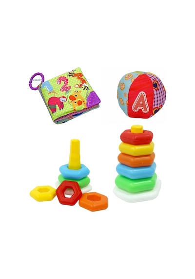 Renkli Altıgen Halkalar + Hışırtılı İlk Kitabım + Çıngıraklı Top Eğitici Zeka Geliştirici Set