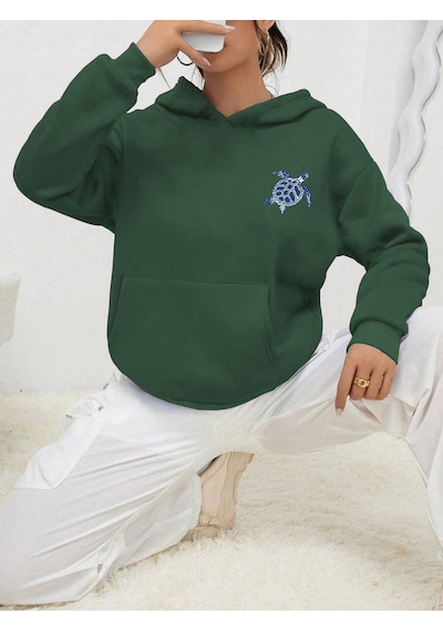 Uyguntarz Unisex The Ocean İs Calling Baskılı Tasarım Oversize Sweatshirt Yeşil