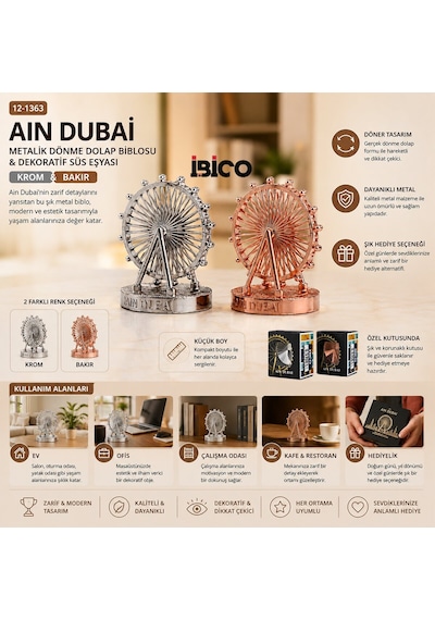 İbico İ12-260 Ain Dubai Küçük Boy Metalik Dönme Dolap Biblosu - Krom Ve Bakır