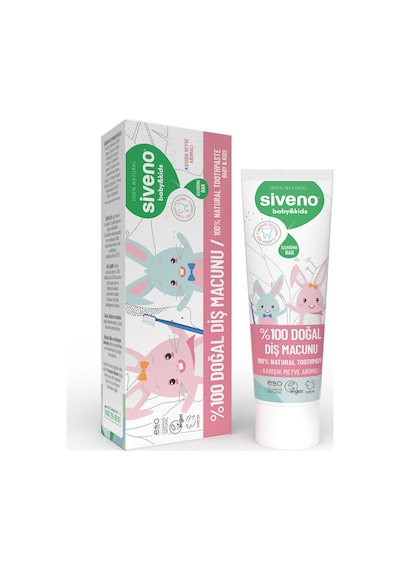 Siveno %100 Doğal Diş Macunu Bebek - Çocuk İçin Karışık Meyve Aromalı Florürsüz 50 ml