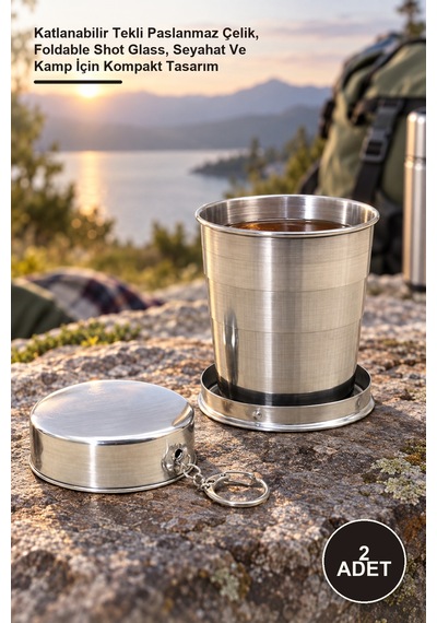 Anta 2 Adet Shot Bardak Katlanabilir Tekli Paslanmaz Çelik, Foldable Shot Glass, Seyahat Ve Kamp İçin Kompakt Tasarım Sarı