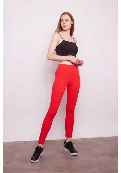 JUMENT Power Strech Likralı Dar Kesim Yüksek Bel Beli Lastikli Bilek Boy Kumaş Pantolon-mercan
