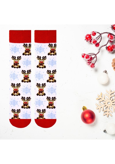 Carnaval Socks Geyik Desenli Yılbaşı Temalı Beyaz Unisex Soket Çorap 2000386