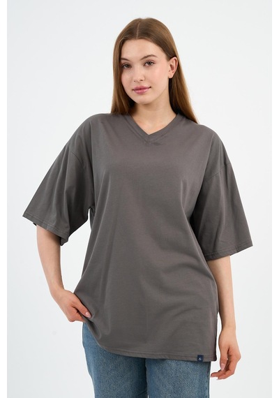 V Yaka Oversize T-shirt E24-742a-wn Antrasit